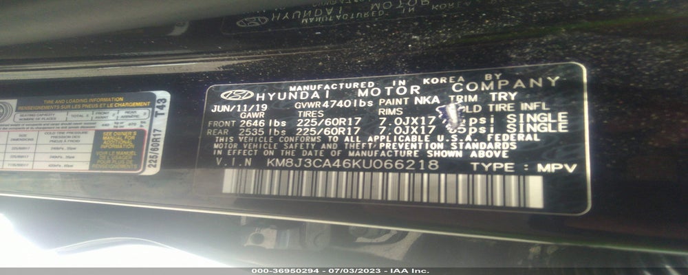 KM8J3CA46KU066218 2019 HYUNDAI TUCSON photo no. 9