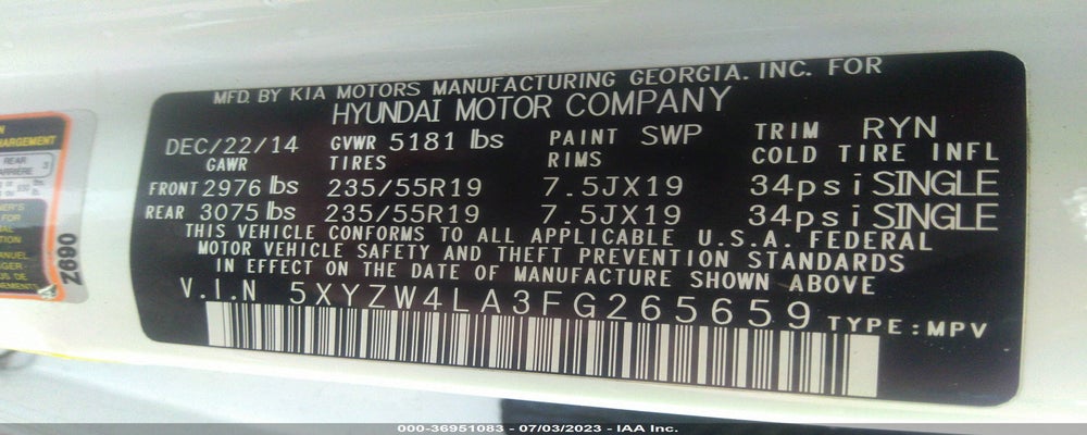 5XYZW4LA3FG265659 2015 HYUNDAI SANTA FE SPORT photo no. 9