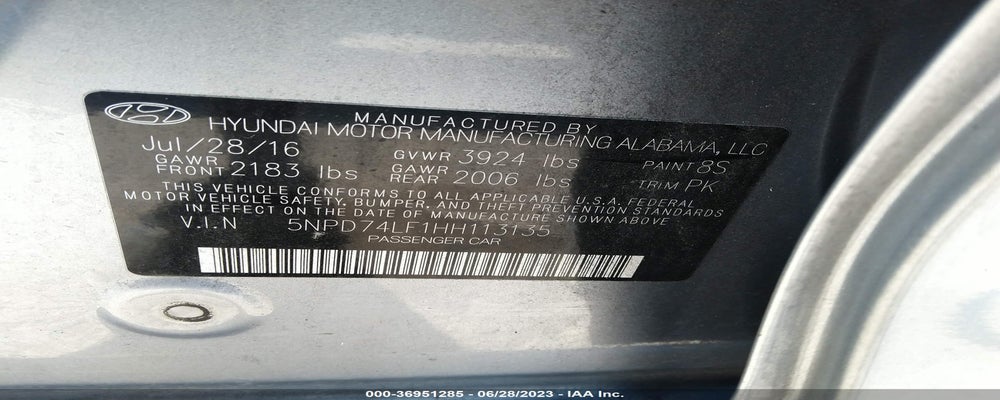 5NPD74LF1HH113135 2017 HYUNDAI ELANTRA photo no. 9