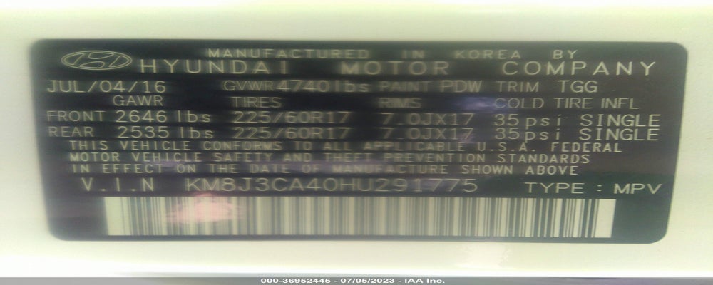 KM8J3CA40HU291775 2017 HYUNDAI TUCSON photo no. 9