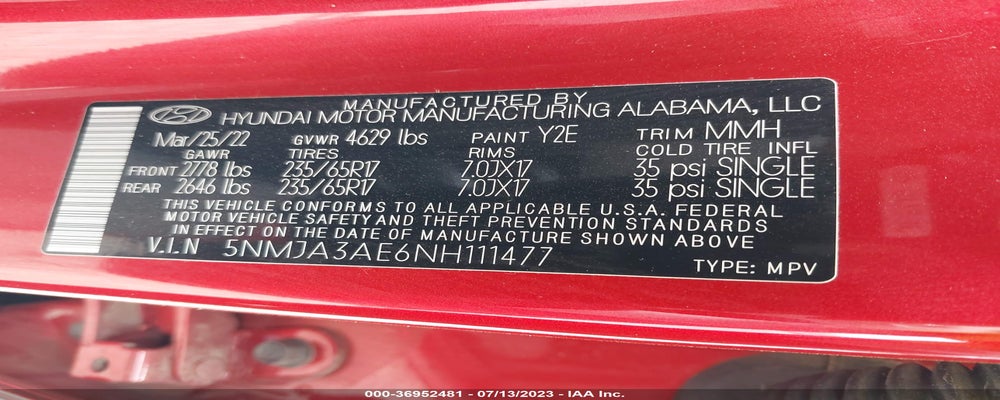 5NMJA3AE6NH111477 2022 HYUNDAI TUCSON photo no. 9