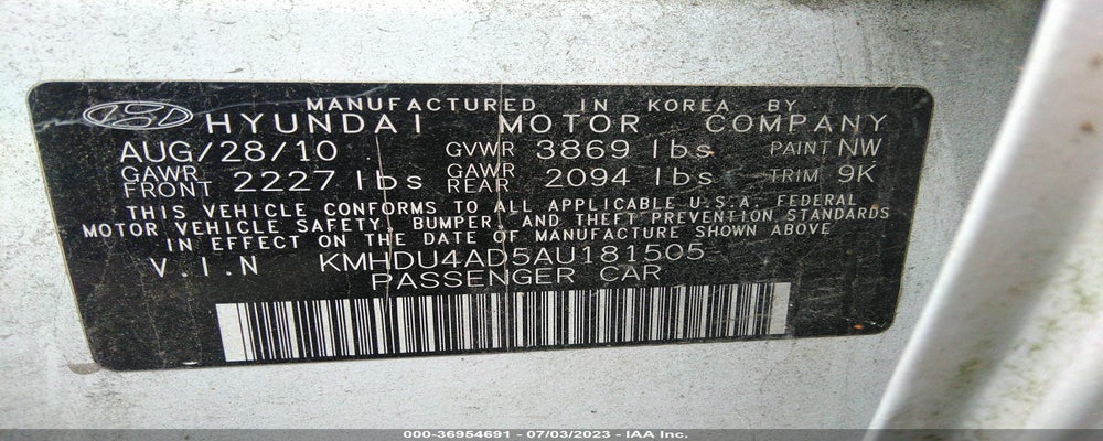 KMHDU4AD5AU181505 2010 HYUNDAI ELANTRA photo no. 9