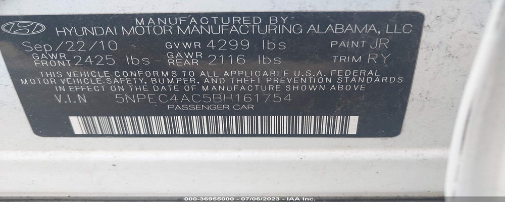 5NPEC4AC5BH161754 2011 HYUNDAI SONATA photo no. 9