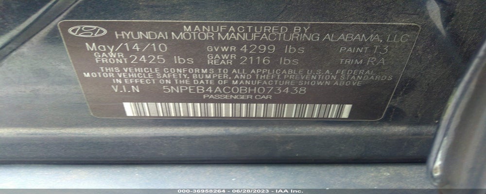 5NPEB4AC0BH073438 2011 HYUNDAI SONATA photo no. 9