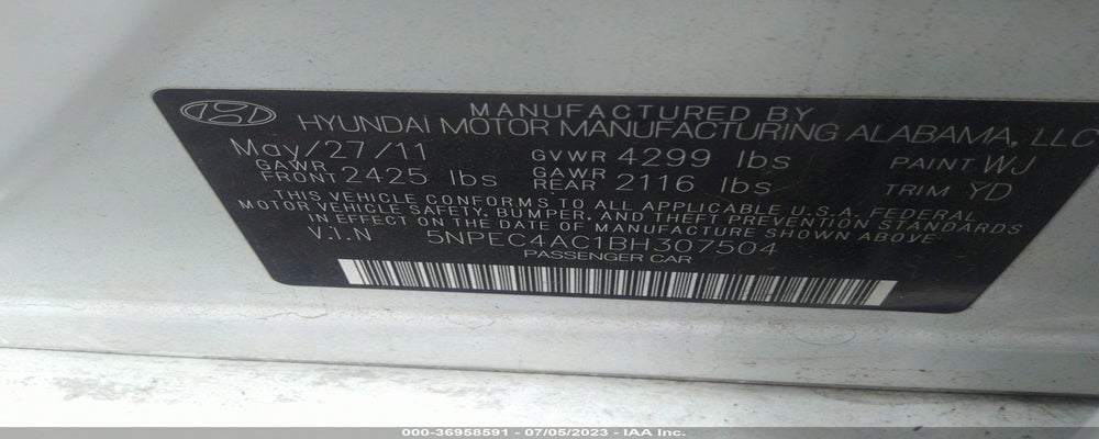 5NPEC4AC1BH307504 2011 HYUNDAI SONATA photo no. 9