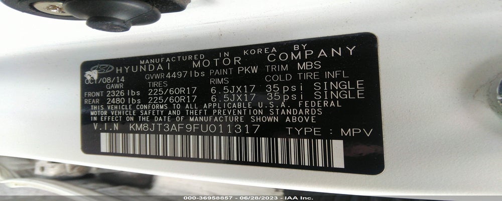 KM8JT3AF9FU011317 2015 HYUNDAI TUCSON photo no. 9