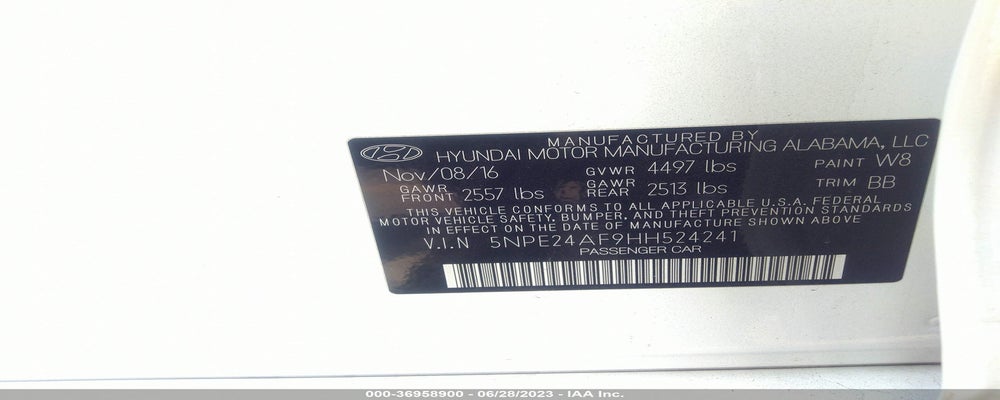 5NPE24AF9HH524241 2017 HYUNDAI SONATA photo no. 9