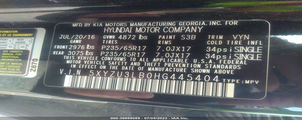 5XYZU3LB0HG445404 2017 HYUNDAI SANTA FE SPORT photo no. 9