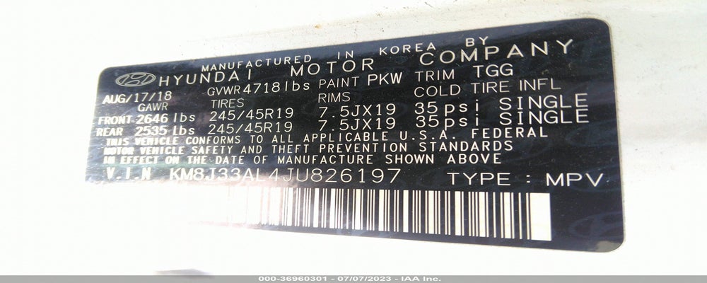 KM8J33AL4JU826197 2018 HYUNDAI TUCSON photo no. 9