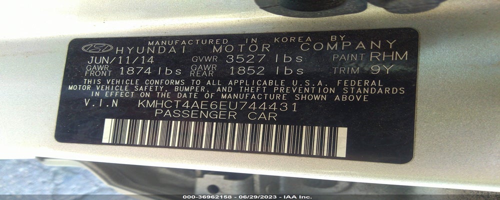 KMHCT4AE6EU744431 2014 HYUNDAI ACCENT photo no. 9