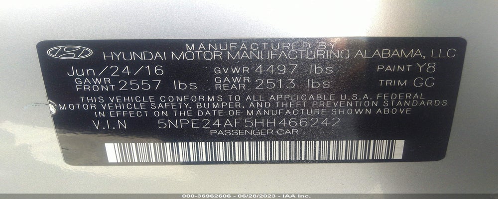 5NPE24AF5HH466242 2017 HYUNDAI SONATA photo no. 9