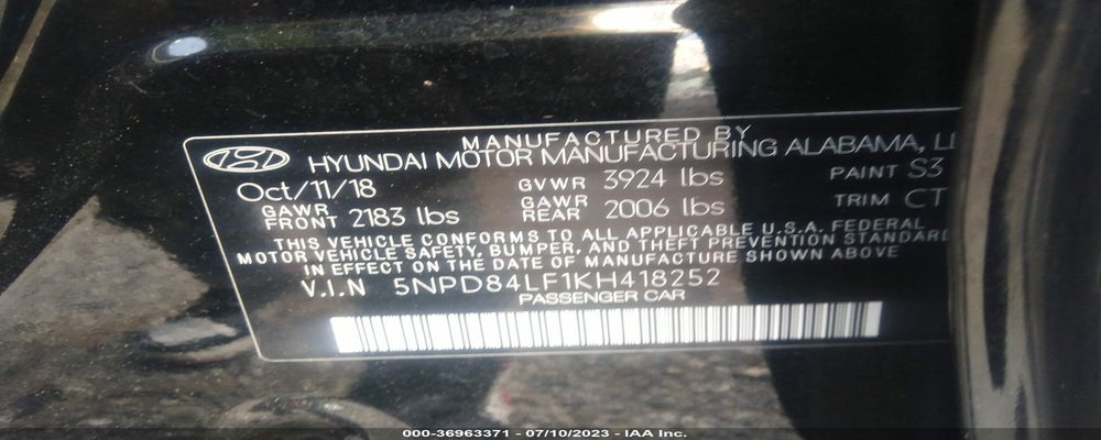 5NPD84LF1KH418252 2019 HYUNDAI ELANTRA photo no. 9