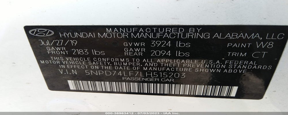 5NPD74LF7LH515203 2020 HYUNDAI ELANTRA photo no. 9