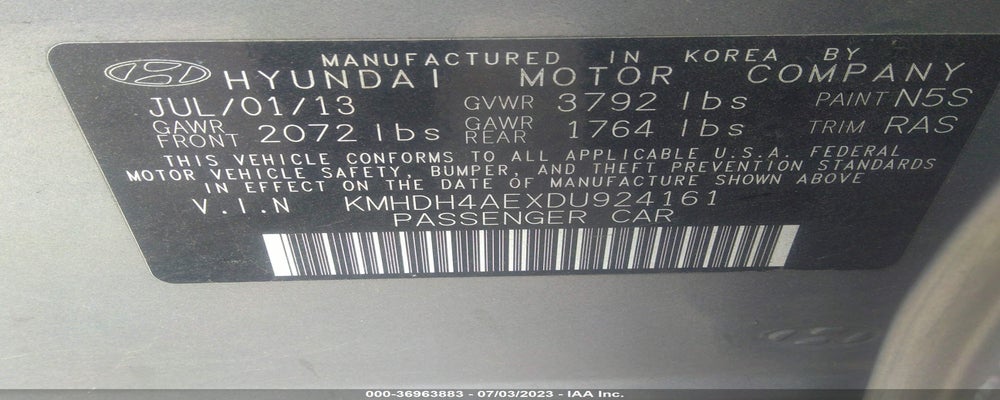 KMHDH4AEXDU924161 2013 HYUNDAI ELANTRA photo no. 9