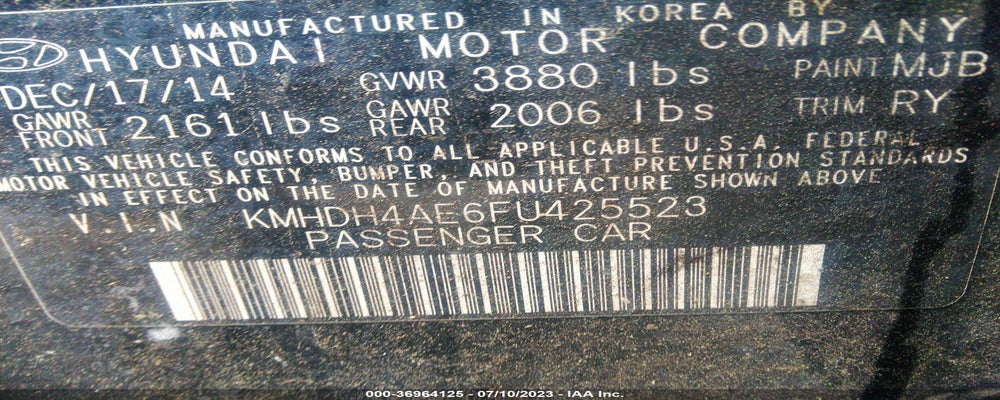 KMHDH4AE6FU425523 2015 HYUNDAI ELANTRA photo no. 9