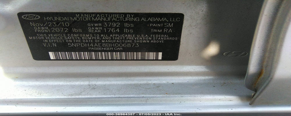 5NPDH4AE8BH006873 2011 HYUNDAI ELANTRA photo no. 9