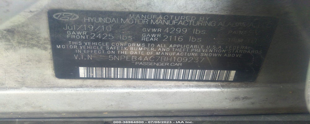 5NPEB4AC7BH109237 2011 HYUNDAI SONATA photo no. 9