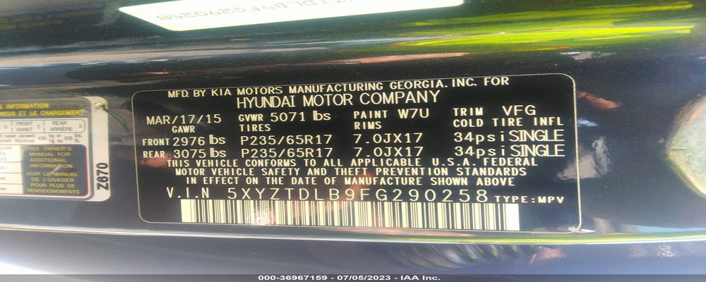 5XYZTDLB9FG290258 2015 HYUNDAI SANTA FE SPORT photo no. 9