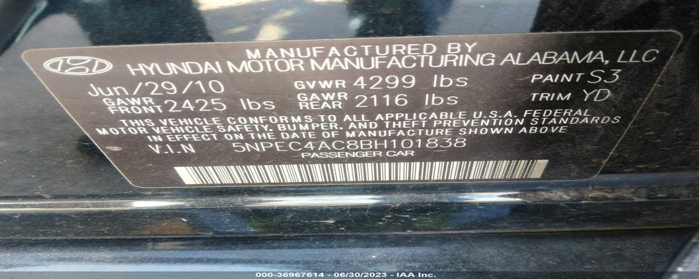 5NPEC4AC8BH101838 2011 HYUNDAI SONATA photo no. 9