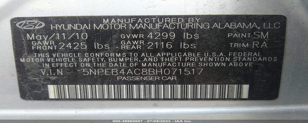 5NPEB4AC8BH071517 2011 HYUNDAI SONATA photo no. 9