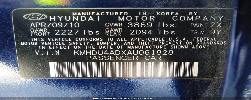KMHDU4ADXAU061828 2010 HYUNDAI ELANTRA photo no. 9