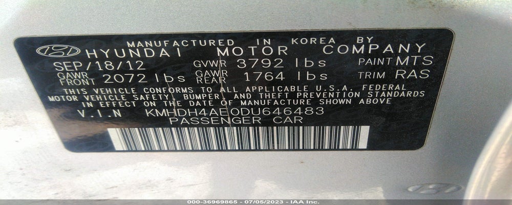 KMHDH4AE0DU646483 2013 HYUNDAI ELANTRA photo no. 9