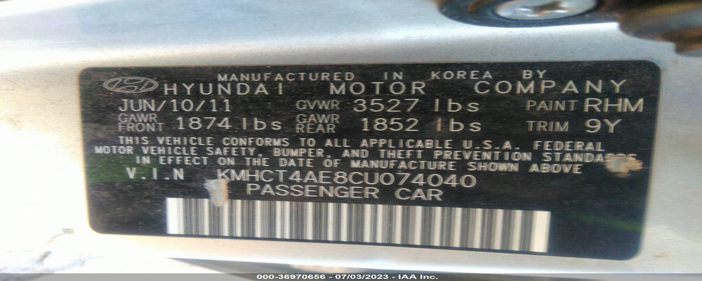KMHCT4AE8CU074040 2012 HYUNDAI ACCENT photo no. 9