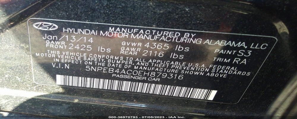 5NPEB4AC0EH879316 2014 HYUNDAI SONATA photo no. 9