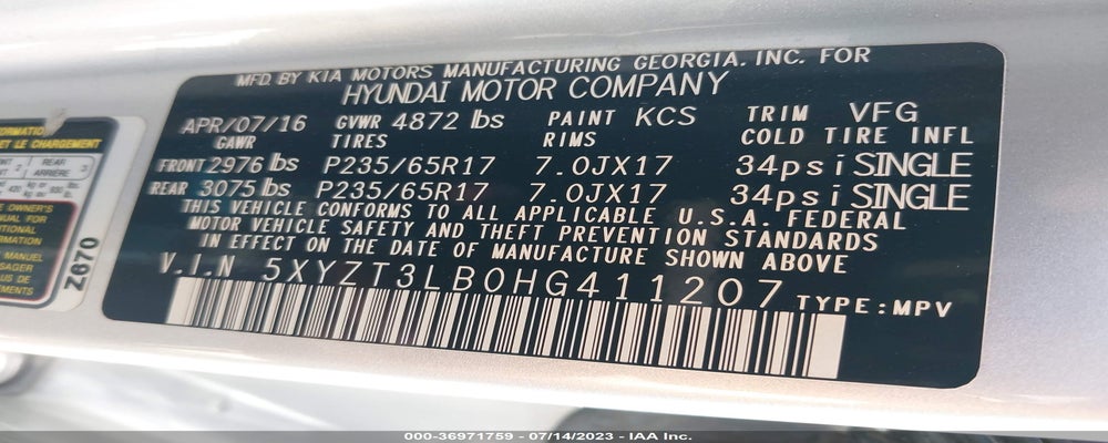 5XYZT3LB0HG411207 2017 HYUNDAI SANTA FE SPORT photo no. 9