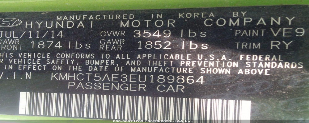 KMHCT5AE3EU189864 2014 HYUNDAI ACCENT photo no. 9
