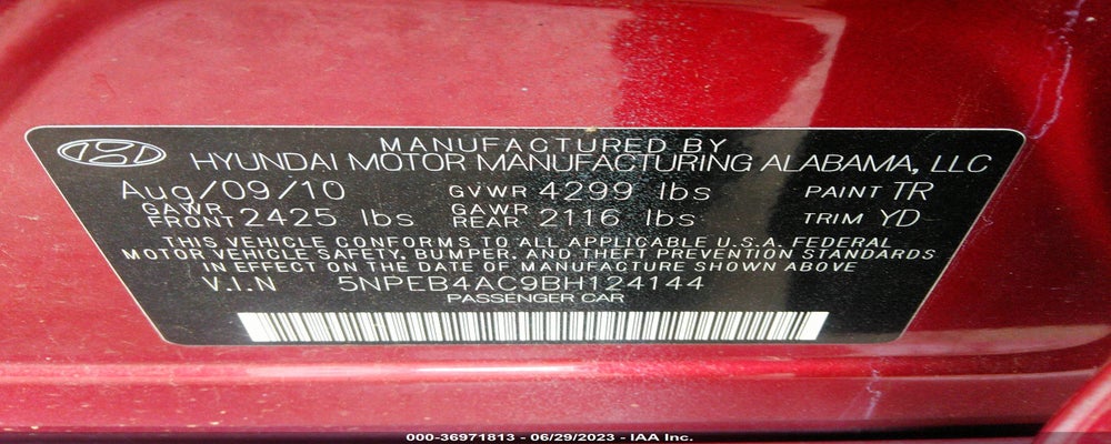 5NPEB4AC9BH124144 2011 HYUNDAI SONATA photo no. 9