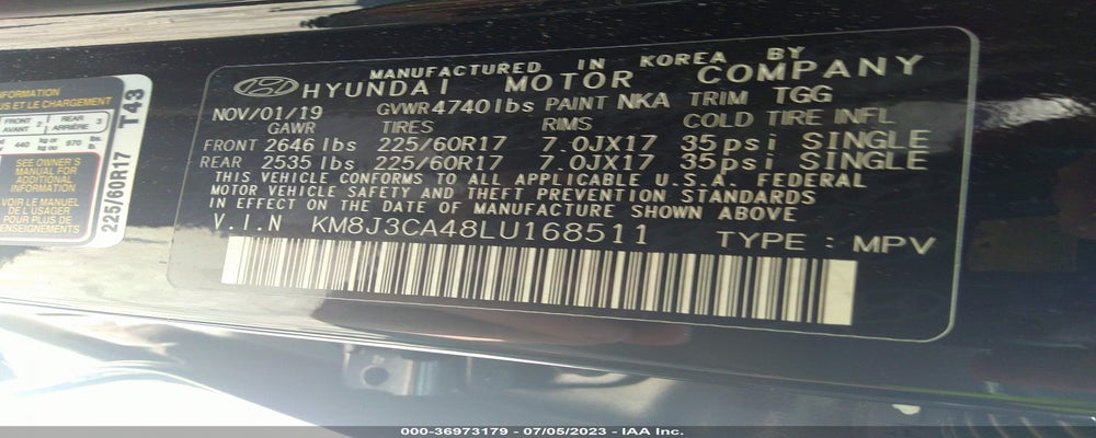 KM8J3CA48LU168511 2020 HYUNDAI TUCSON photo no. 9