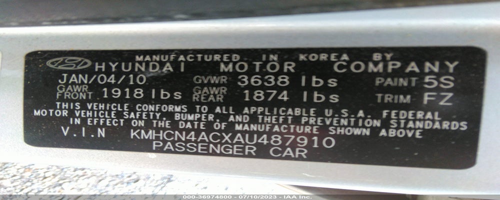 KMHCN4ACXAU487910 2010 HYUNDAI ACCENT photo no. 9