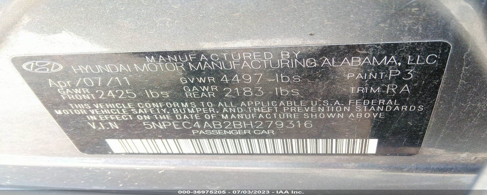 5NPEC4AB2BH279316 2011 HYUNDAI SONATA photo no. 9