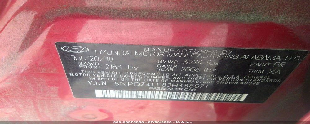 5NPD74LF8JH388071 2018 HYUNDAI ELANTRA photo no. 9