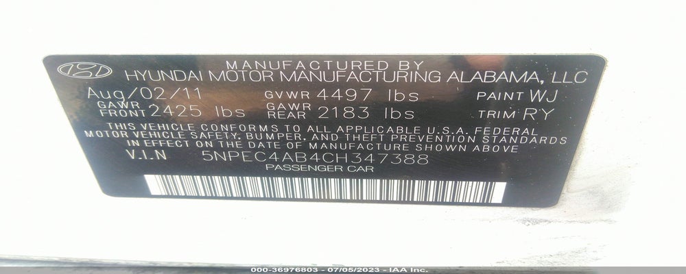 5NPEC4AB4CH347388 2012 HYUNDAI SONATA photo no. 9