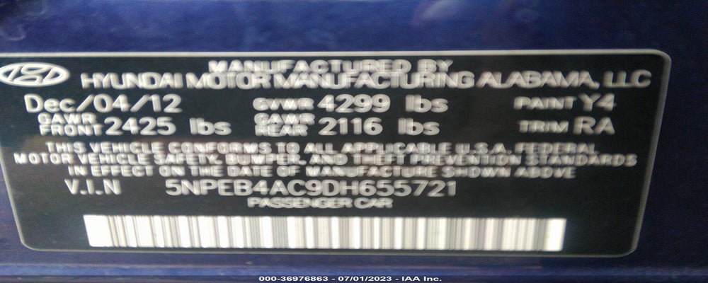 5NPEB4AC9DH655721 2013 HYUNDAI SONATA photo no. 9