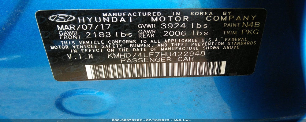 KMHD74LF7HU422948 2017 HYUNDAI ELANTRA photo no. 9