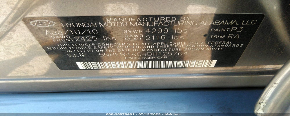 5NPEB4AC4BH125704 2011 HYUNDAI SONATA photo no. 9