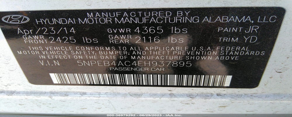 5NPEB4AC4EH937895 2014 HYUNDAI SONATA photo no. 9
