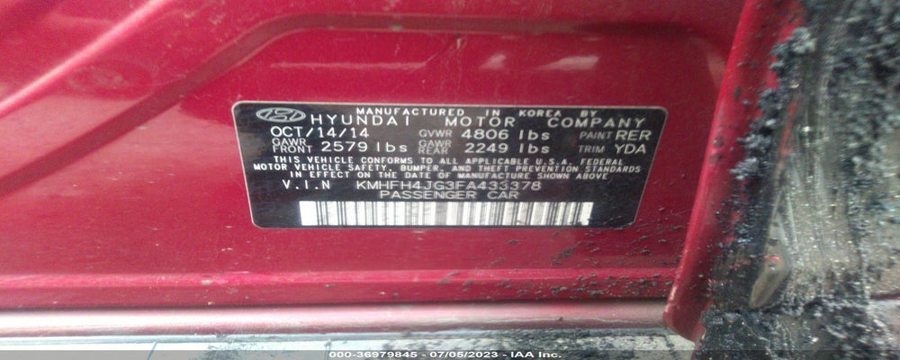 KMHFH4JG3FA433378 2015 HYUNDAI AZERA photo no. 9