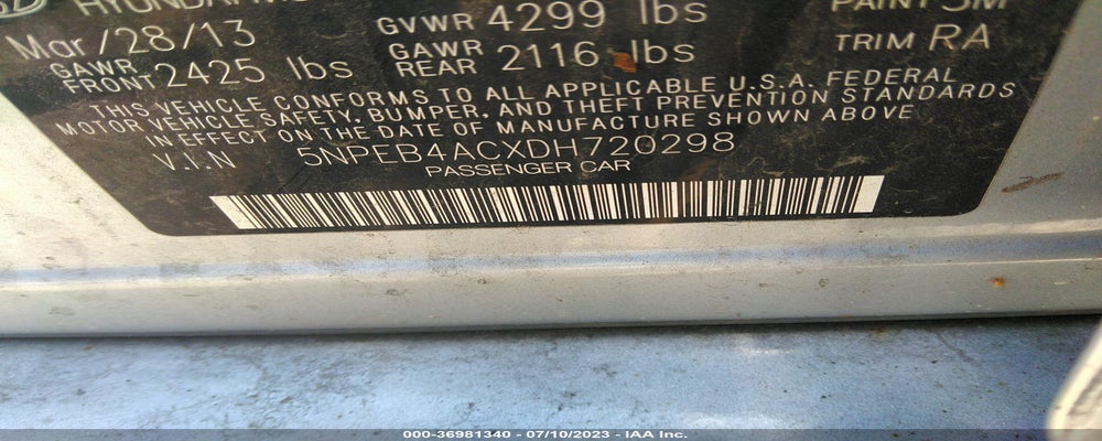 5NPEB4ACXDH720298 2013 HYUNDAI SONATA photo no. 9
