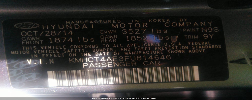 KMHCT4AE3FU814646 2015 HYUNDAI ACCENT photo no. 9