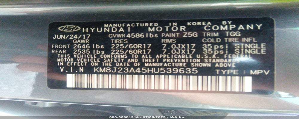 KM8J23A45HU539635 2017 HYUNDAI TUCSON photo no. 9