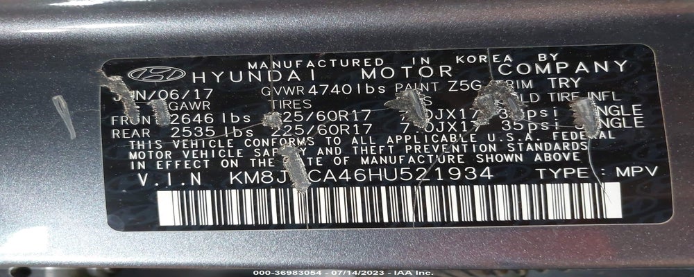 KM8J3CA46HU521934 2017 HYUNDAI TUCSON photo no. 9