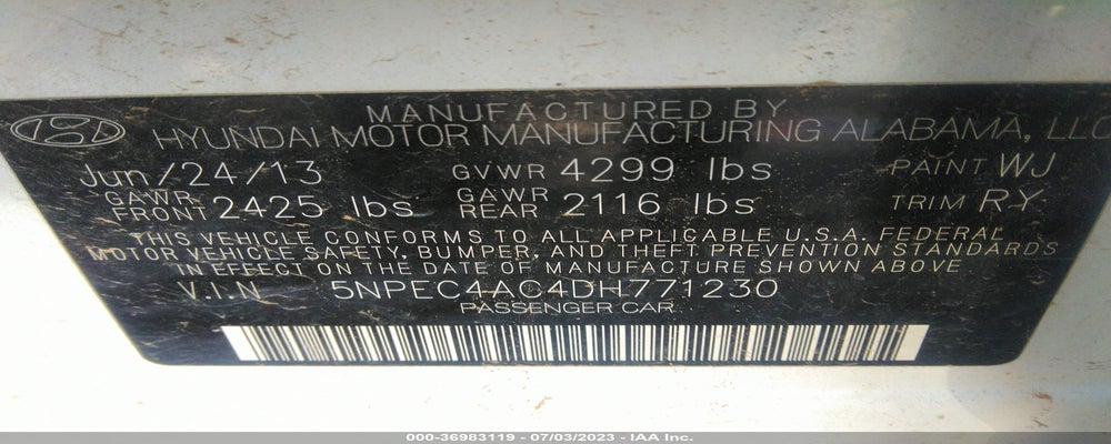 5NPEC4AC4DH771230 2013 HYUNDAI SONATA photo no. 9