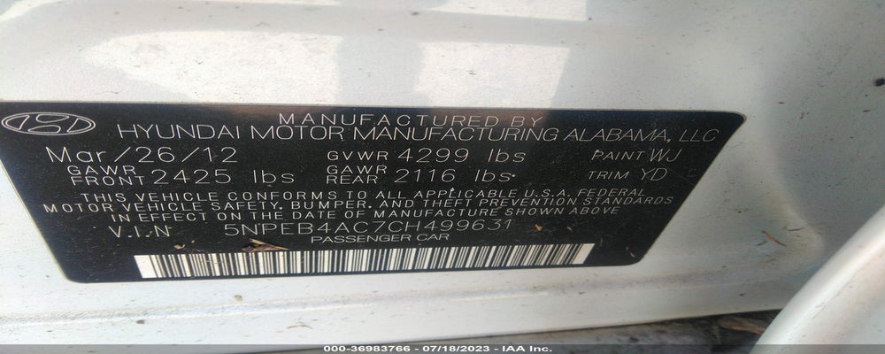 5NPEB4AC7CH499631 2012 HYUNDAI SONATA photo no. 9
