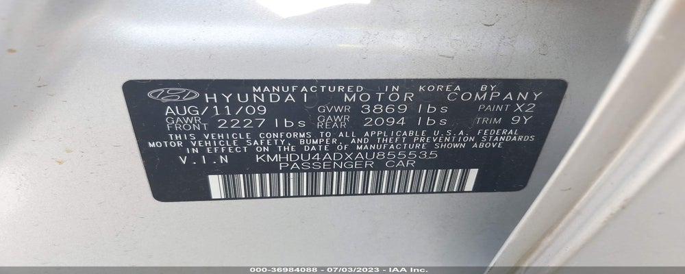KMHDU4ADXAU855535 2010 HYUNDAI ELANTRA photo no. 9