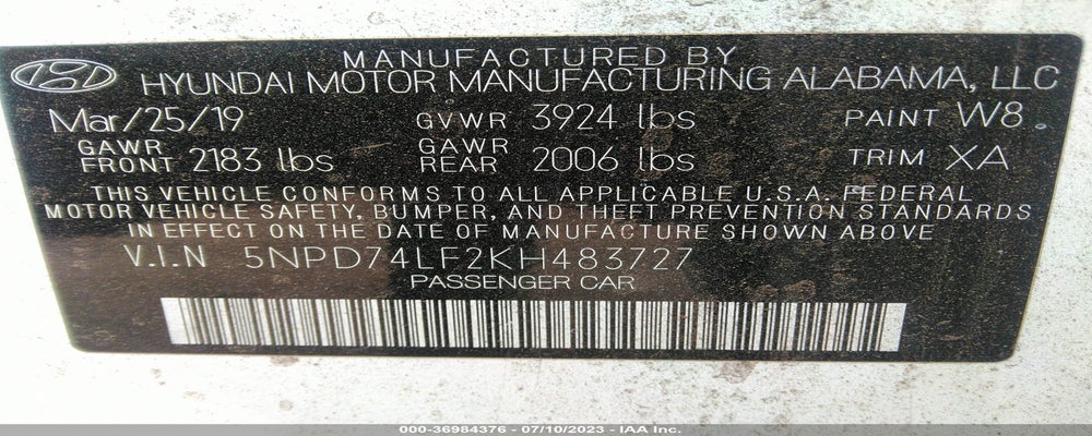 5NPD74LF2KH483727 2019 HYUNDAI ELANTRA photo no. 9