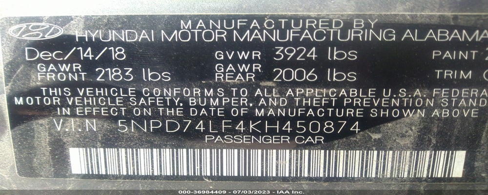 5NPD74LF4KH450874 2019 HYUNDAI ELANTRA photo no. 9